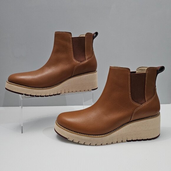 Cole Haan Zerogrand City Ankle Boot Womens 10.5 Tan Leather Waterproof Wedge - Picture 2 of 16